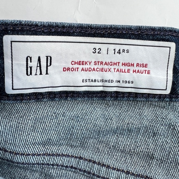 Gap Denim Shorts Cheeky Straight High Rise Size 32 Dark Wash Button Fly Stretchy - Picture 3 of 5